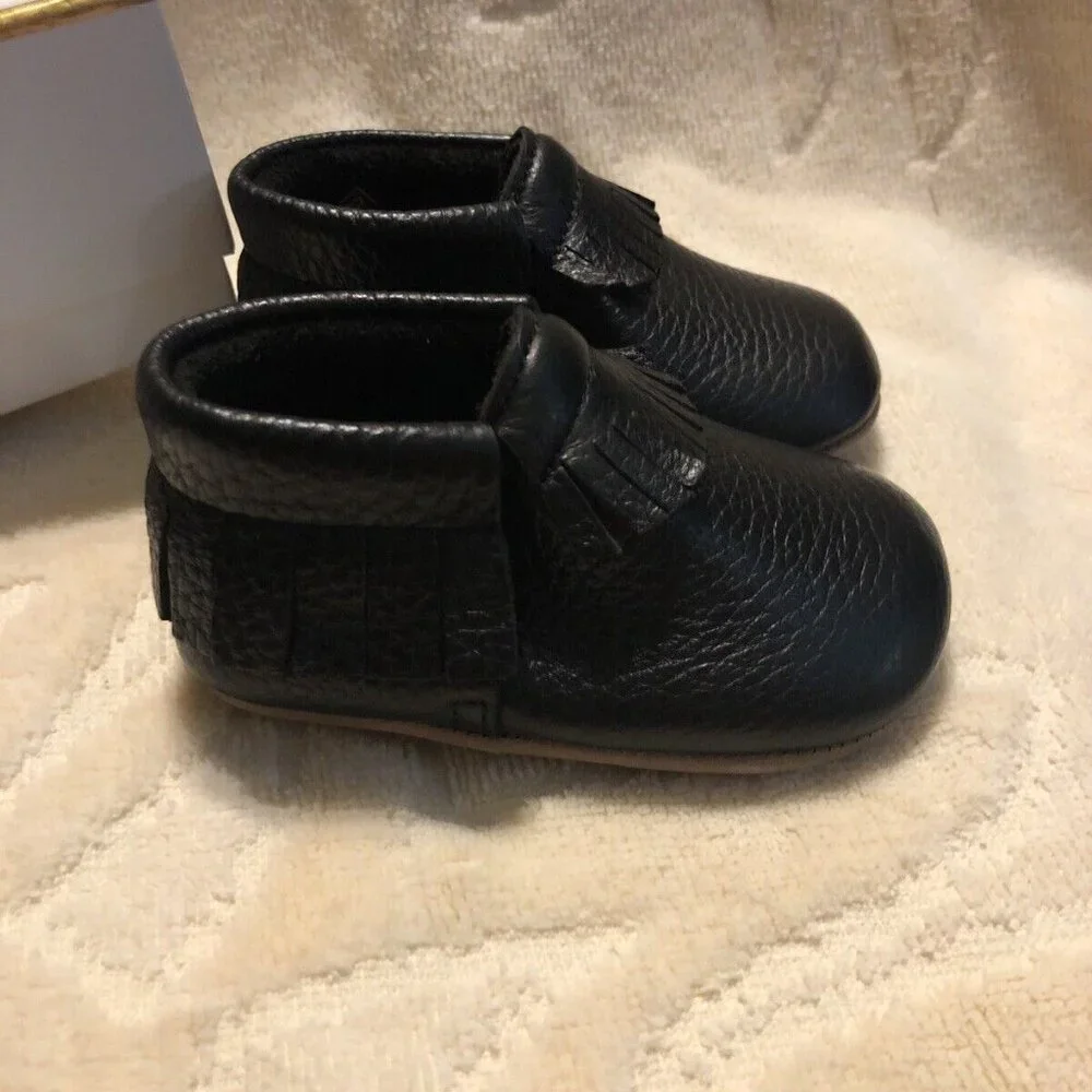 Ella Bonna Moccasins Soft Sole Infant Baby Size 4 Classic Black Leather